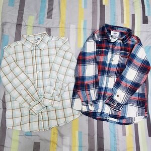 Two Old Navy Kids Plaid Button Down Long Sleeve Shirts Size XS (5)